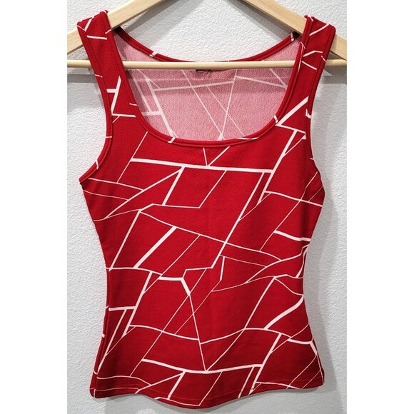 Women's SHEIN Red Geo Design Textured Tank Top Size S - Picture 1 of 8